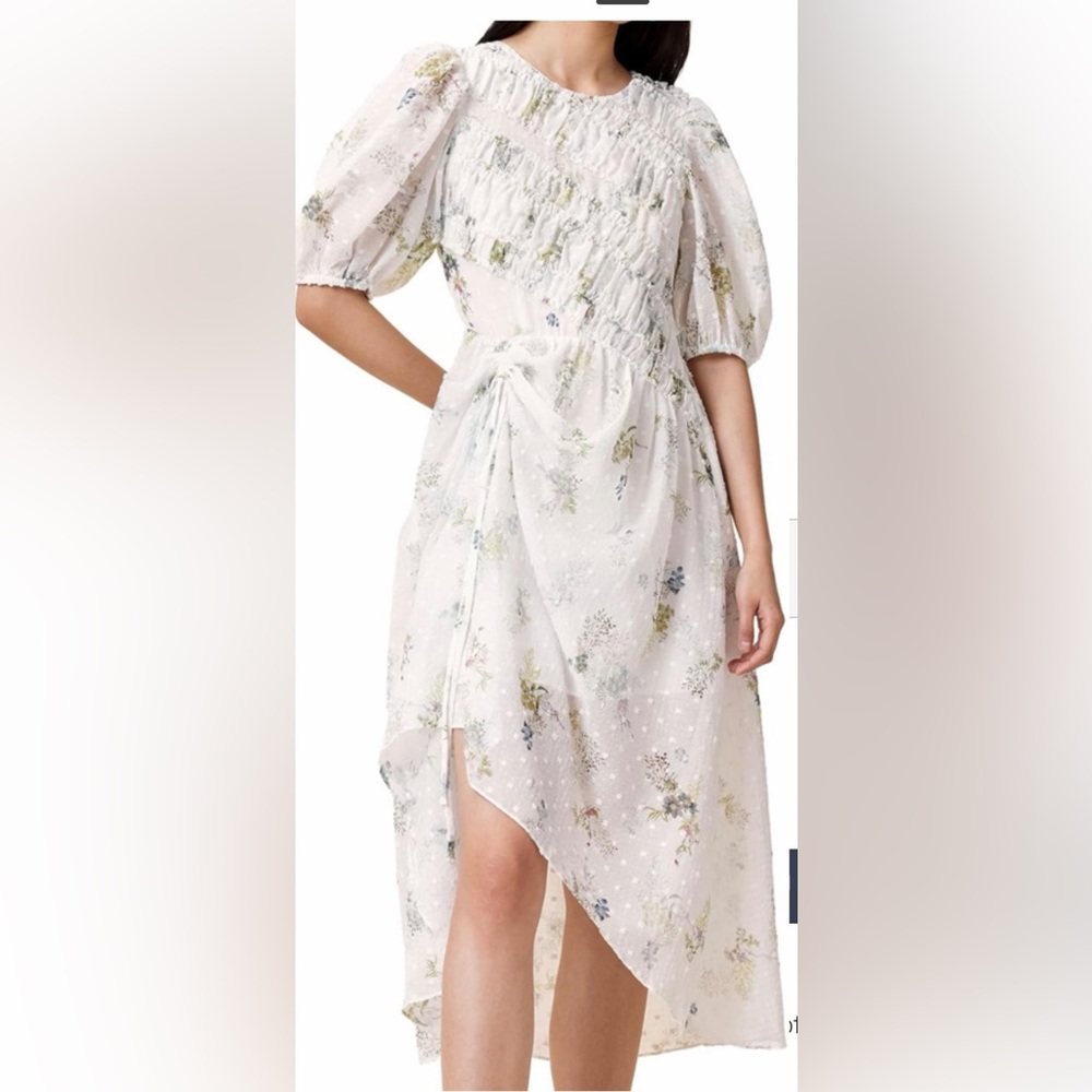 All Saints Asymmetrical Floral Dress - White and Blue Special Occasions Luxury